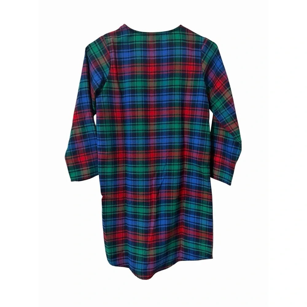 Lands End Plaid Flannel Nightgown Girls Size 8 Blue Green Tartan Holiday Classic